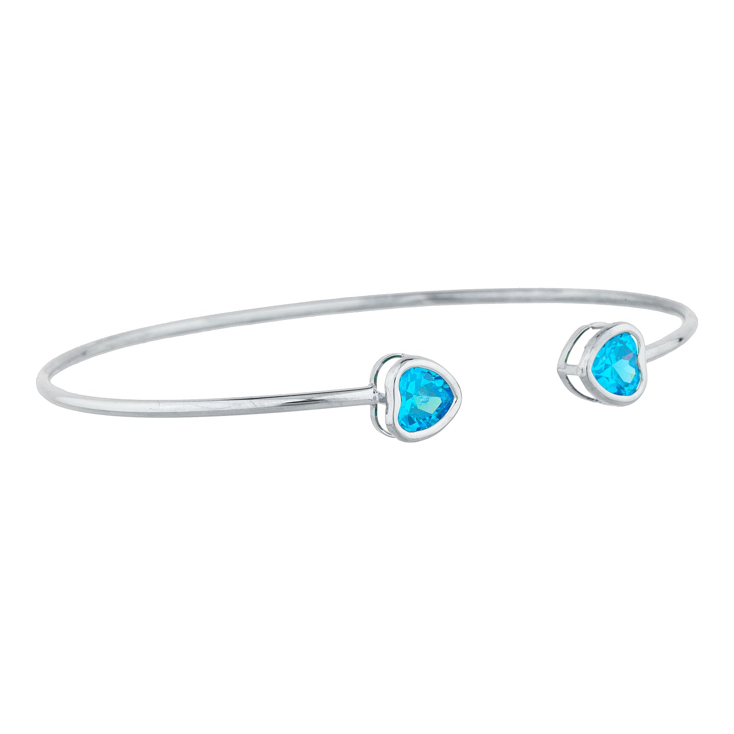 2 Ct Swiss Blue Topaz Heart Bezel Bangle Bracelet .925 Sterling Silver