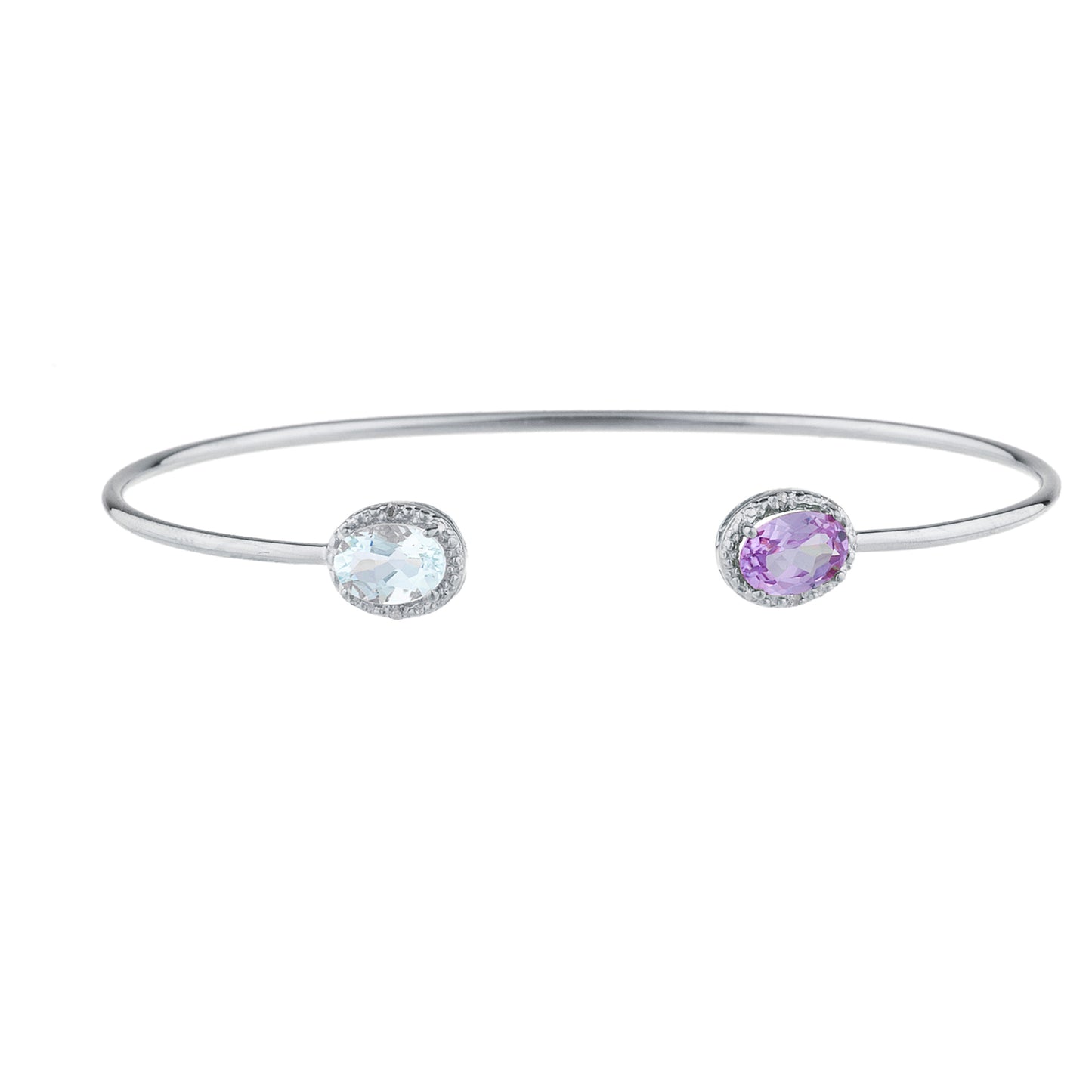 14Kt Gold Aquamarine & Alexandrite Diamond Oval Bangle Bracelet