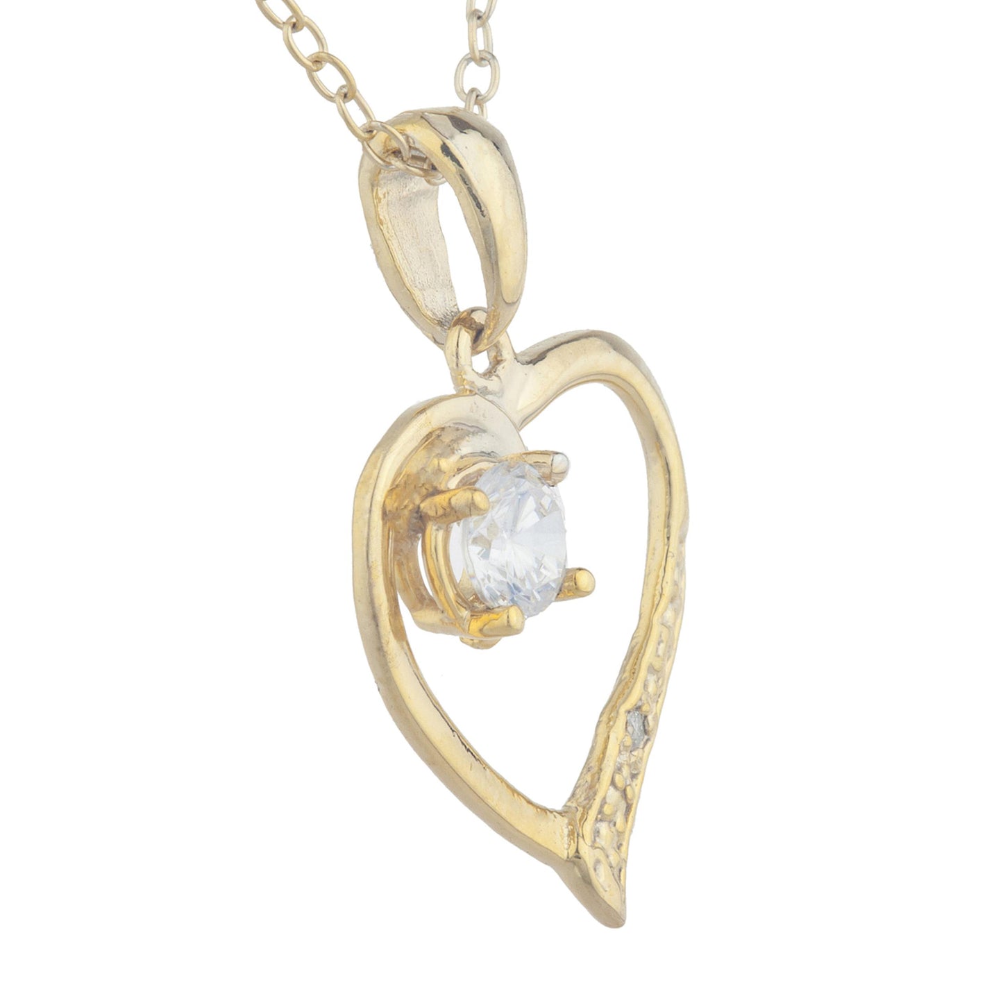 14Kt Yellow Gold Plated White Sapphire & Diamond Heart Pendant