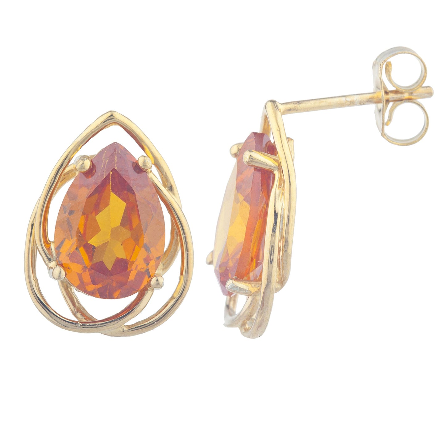 14Kt Gold 4 Ct Orange Citrine Pear Teardrop Design Stud Earrings