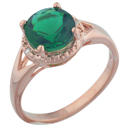 14Kt Gold 2 Ct Emerald & Diamond Halo Design Round Ring