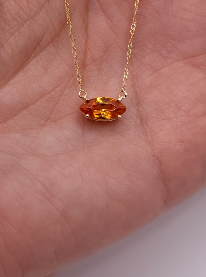 14Kt Gold Orange Citrine Marquise Pendant Necklace