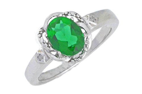 2 Ct Created Emerald & Diamond Oval Ring .925 Sterling Silver Rhodium Finish