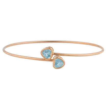 14Kt Gold Blue Topaz Heart Bezel Bangle Bracelet