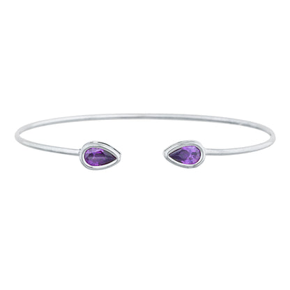 2 Ct Amethyst Pear Bezel Bangle Bracelet .925 Sterling Silver