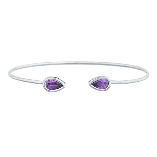 2 Ct Amethyst Pear Bezel Bangle Bracelet .925 Sterling Silver