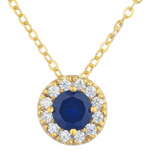 14Kt Gold 0.50 Ct Blue Sapphire Halo Design Pendant Necklace