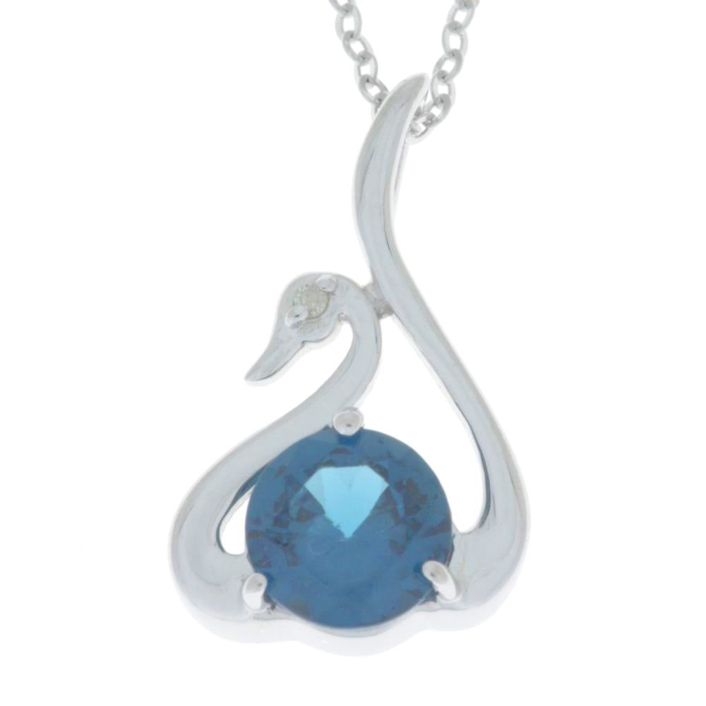 London Blue Topaz & Diamond Swan Pendant .925 Sterling Silver