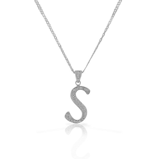 Letter S Cursive Initial CZ Pendant .925 Sterling Silver