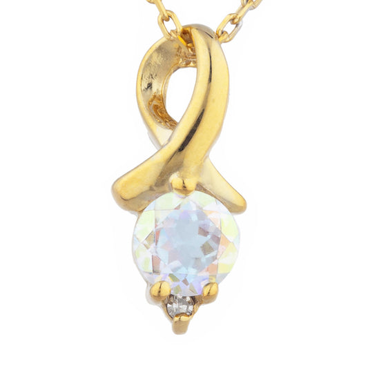 14Kt Yellow Gold Plated Natural Mercury Mist Mystic Topaz & Diamond Round Design Pendant