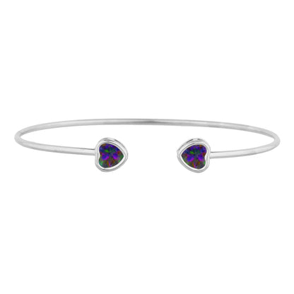 2 Ct Natural Mystic Topaz Heart Bezel Bangle Bracelet .925 Sterling Silver