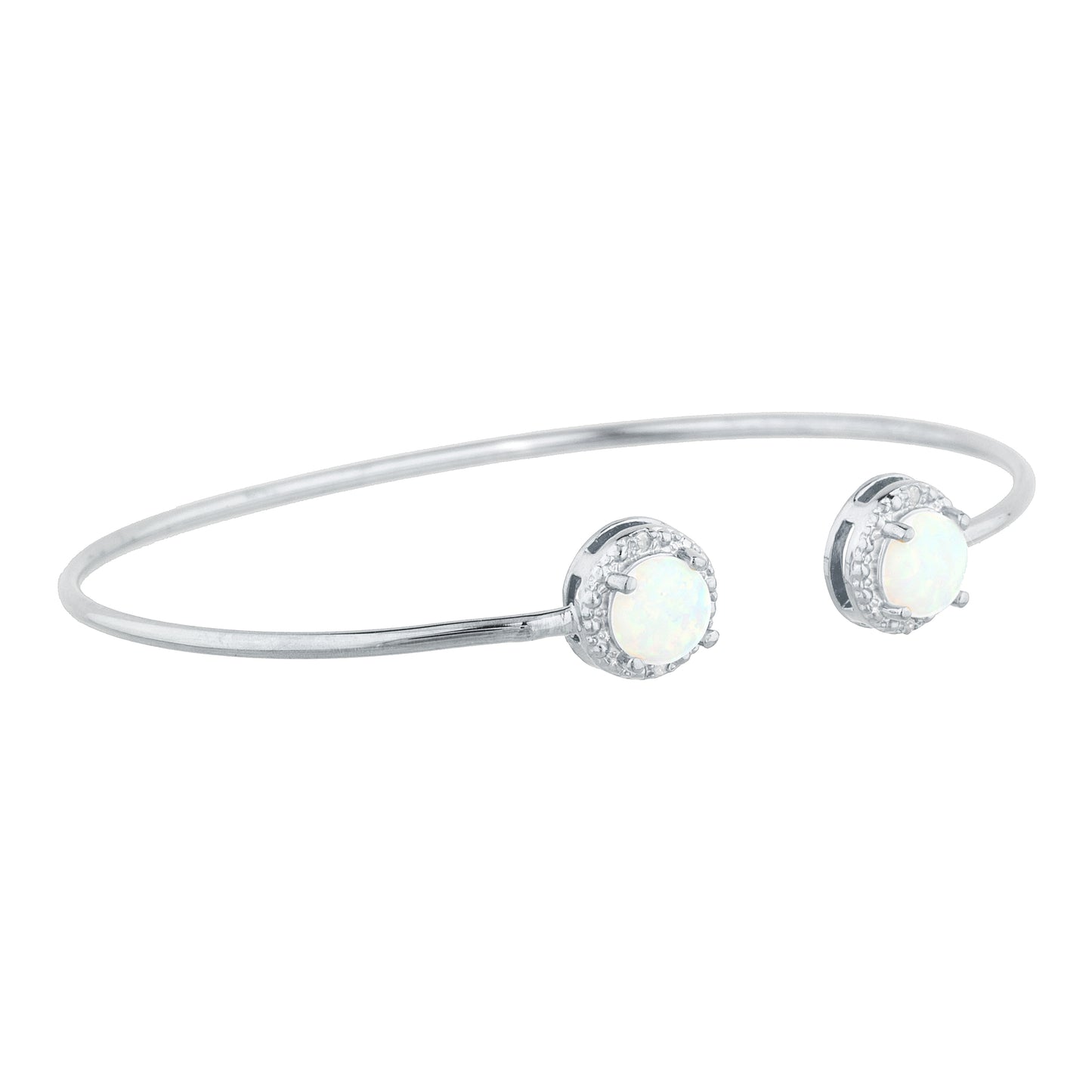 Genuine Opal & Diamond Round Bangle Bracelet .925 Sterling Silver