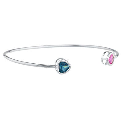 Pink Sapphire & London Blue Topaz Heart Bezel Bangle Bracelet .925 Sterling Silver