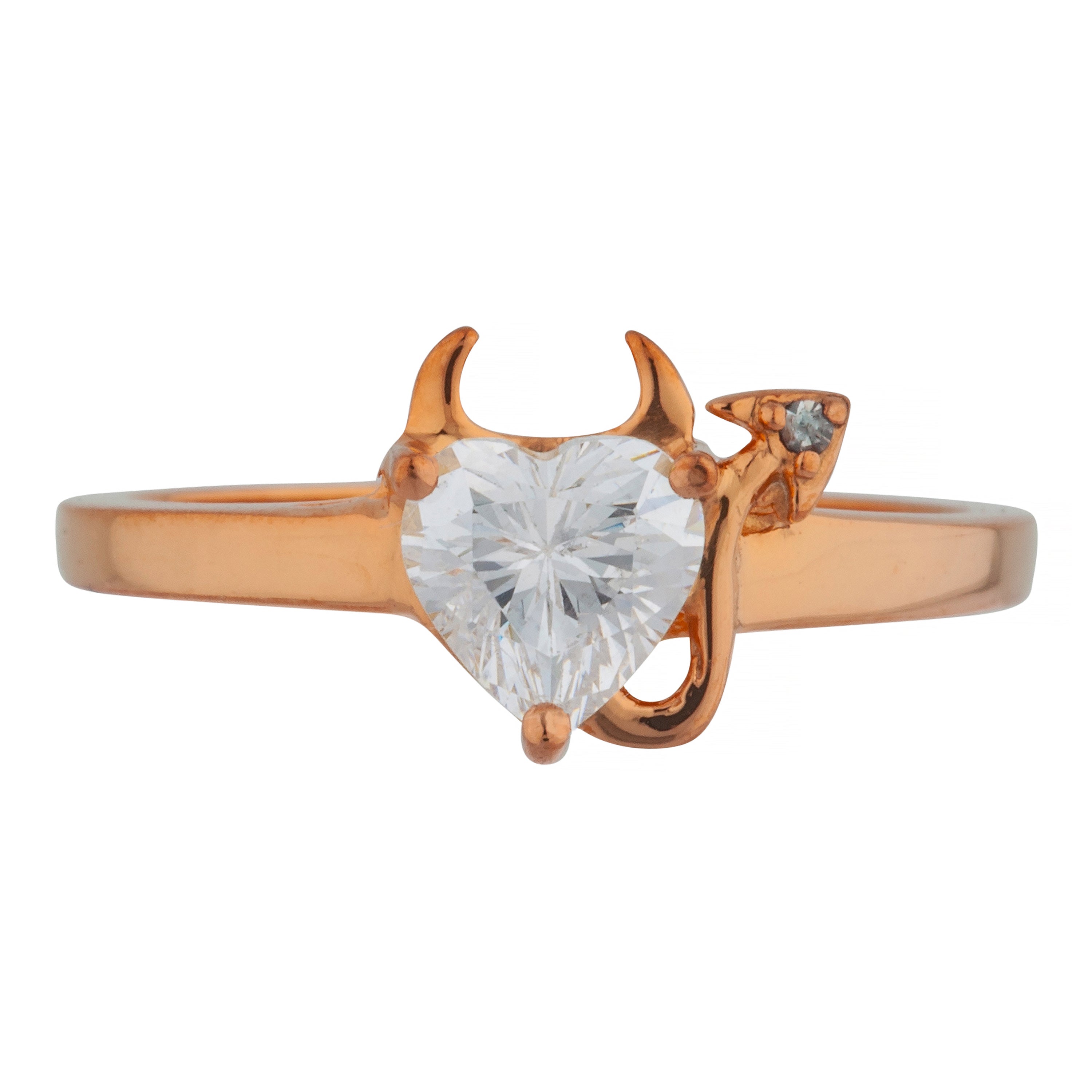 14Kt Gold White Sapphire & Diamond Devil Heart Ring