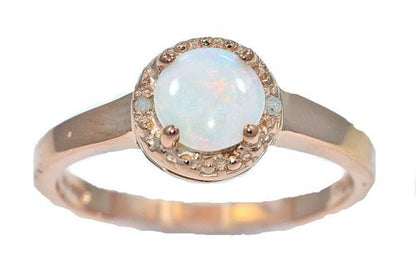 6mm Genuine Opal & Diamond Round Ring .925 Sterling Silver 14Kt Rose Gold Plated