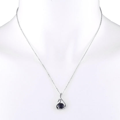 Genuine Black Onyx & Diamond Swan Pendant .925 Sterling Silver