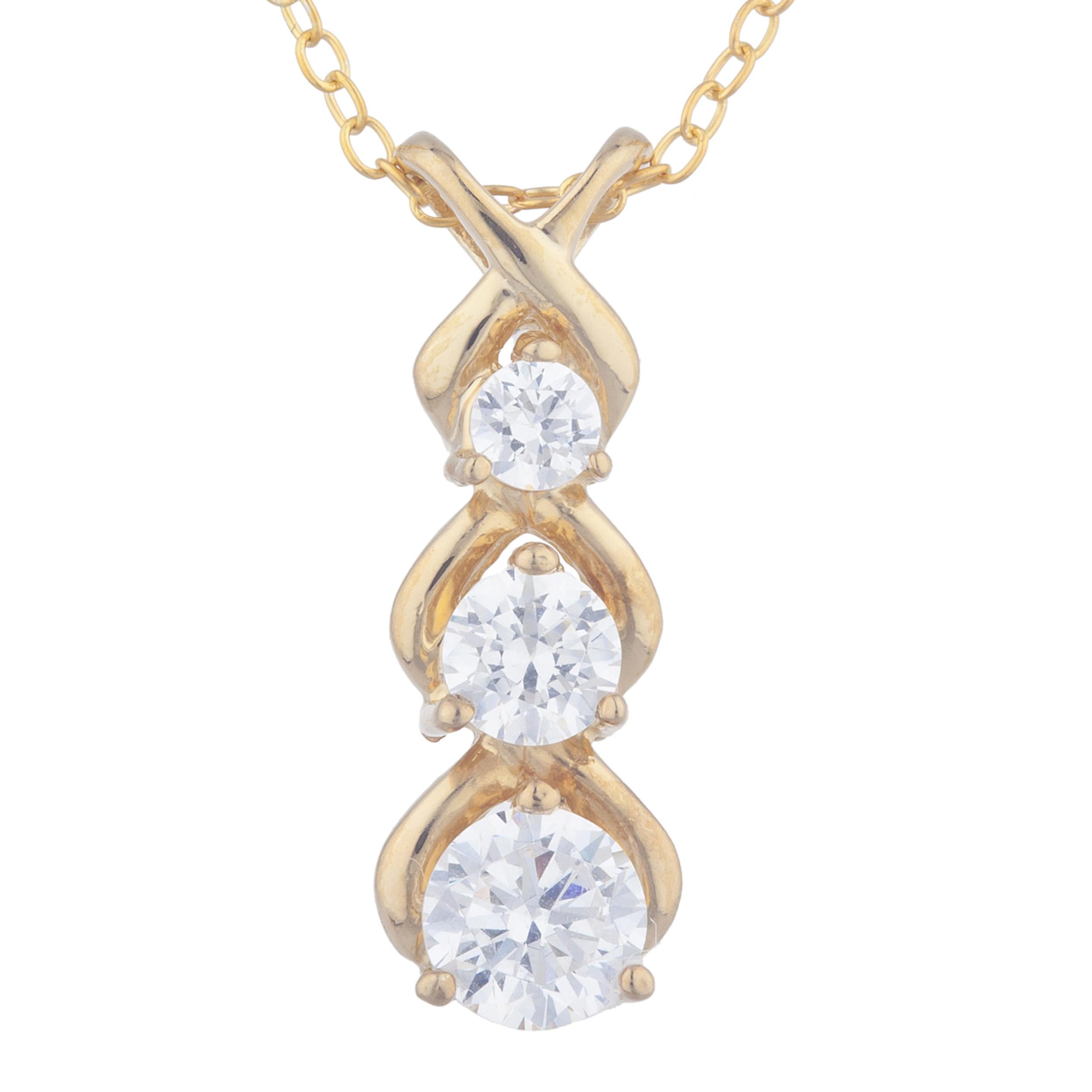 14Kt Gold 0.60 Ct Genuine Natural Diamond 3 Stone Pendant Necklace