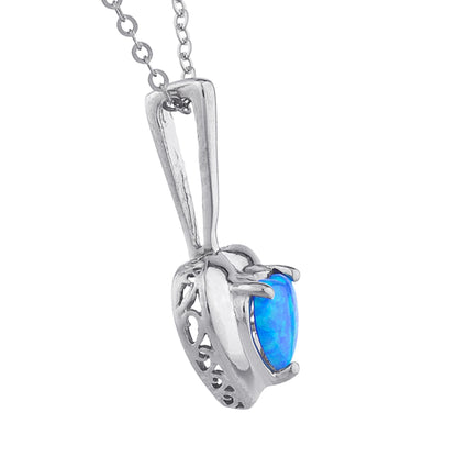 14Kt Gold Blue Opal & Diamond Heart Design Pendant Necklace