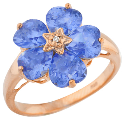 14Kt Gold Tanzanite & Diamond Heart Flower Design Ring