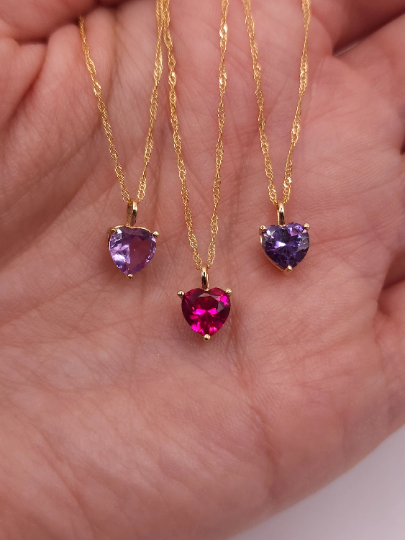 14Kt Gold Pink Sapphire Heart Pendant Necklace