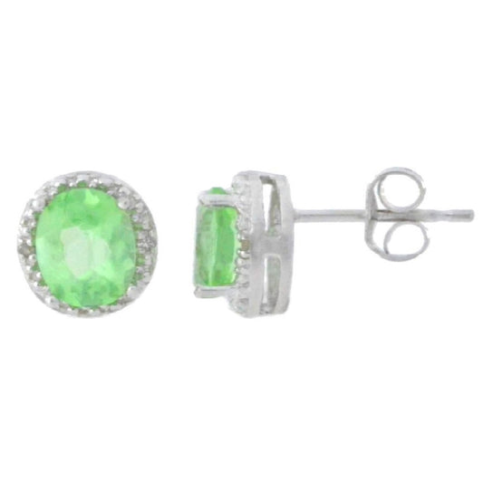 2 Ct Green Sapphire & Diamond Round Stud Earrings .925 Sterling Silver