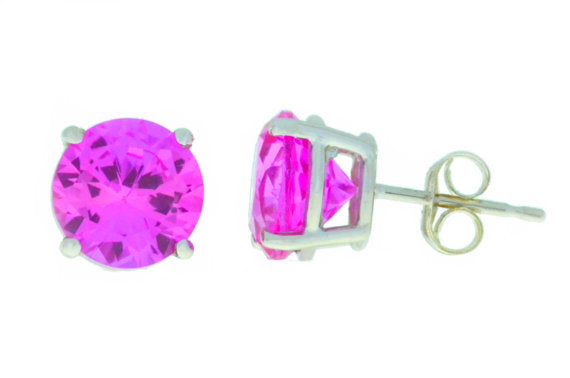 14Kt White Gold Pink Sapphire Round Stud Earrings