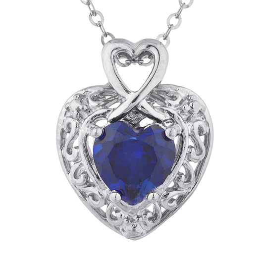 1.5 Ct Blue Sapphire Heart Design Pendant .925 Sterling Silver