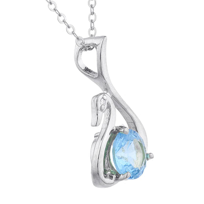 Blue Topaz & Diamond Swan Pendant .925 Sterling Silver