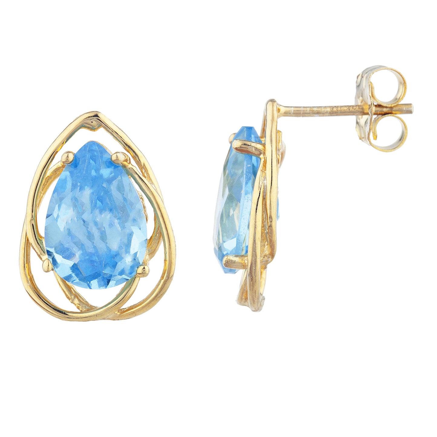 14Kt Gold 4 Ct Blue Topaz Pear Teardrop Design Stud Earrings