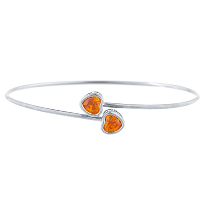 2 Ct Orange Citrine Heart Bezel Bangle Bracelet .925 Sterling Silver