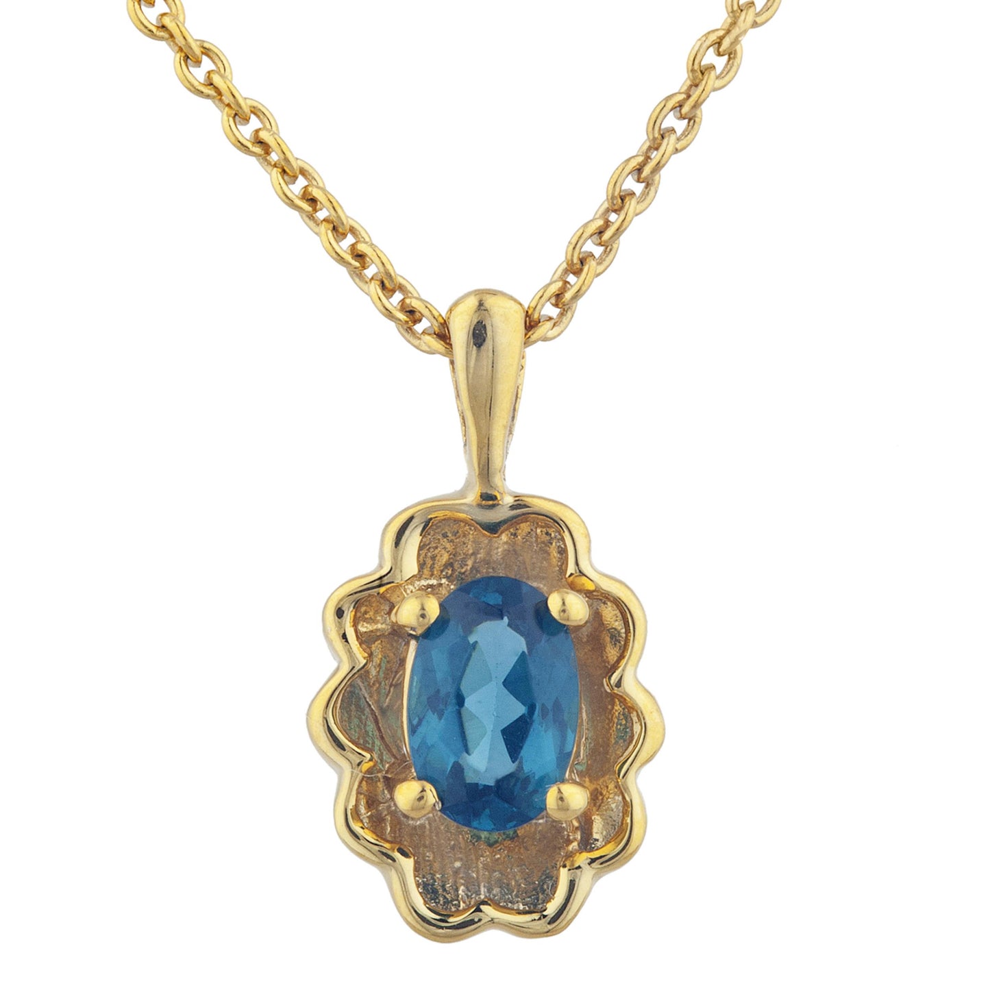 14Kt Yellow Gold Plated London Blue Topaz Oval Design Pendant