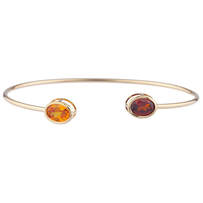 14Kt Gold Orange Citrine & Garnet Oval Bezel Bangle Bracelet