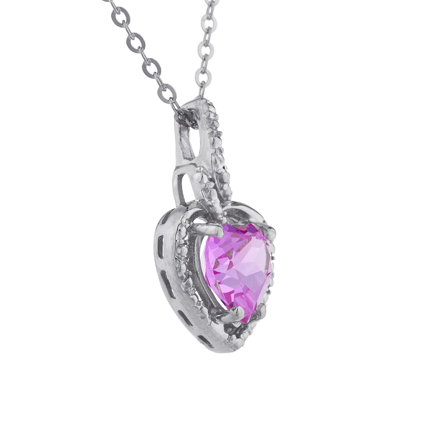 14Kt Gold Pink Sapphire Heart Design Pendant Necklace