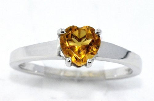 1 Ct Citrine Heart Ring .925 Sterling Silver Rhodium Finish