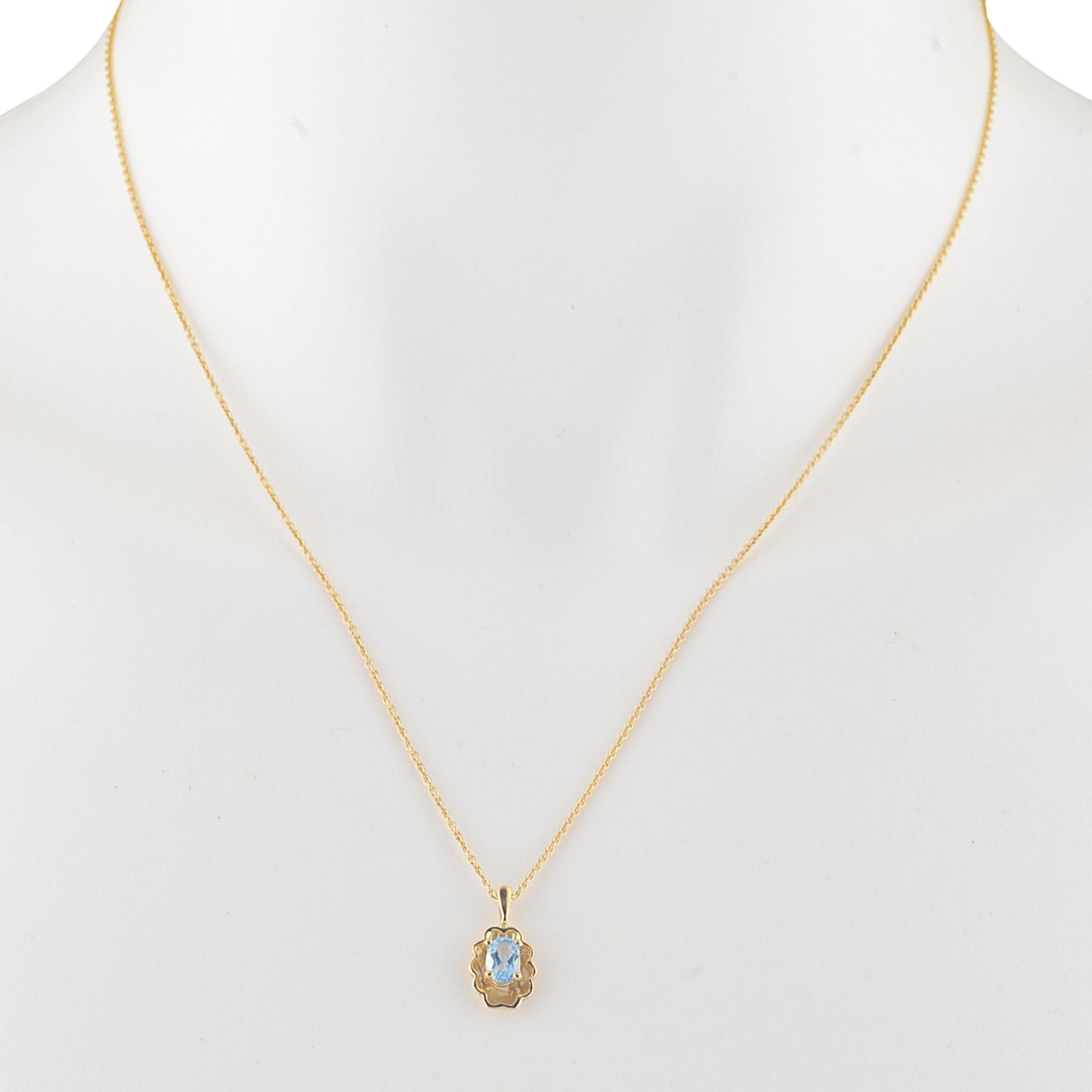 14Kt Yellow Gold Plated Blue Topaz Oval Design Pendant