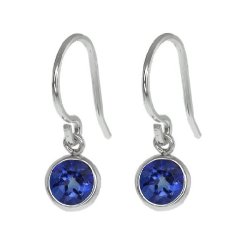 1 Ct Blue Sapphire Round Bezel Dangle Earrings .925 Sterling Silver