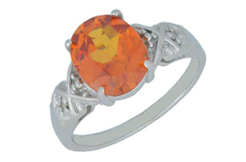 3 Ct Citrine & Diamond Oval Ring .925 Sterling Silver Rhodium Finish