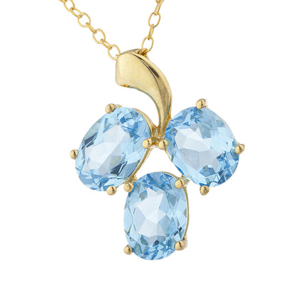 14Kt Yellow Gold Plated Blue Topaz Oval Design Pendant