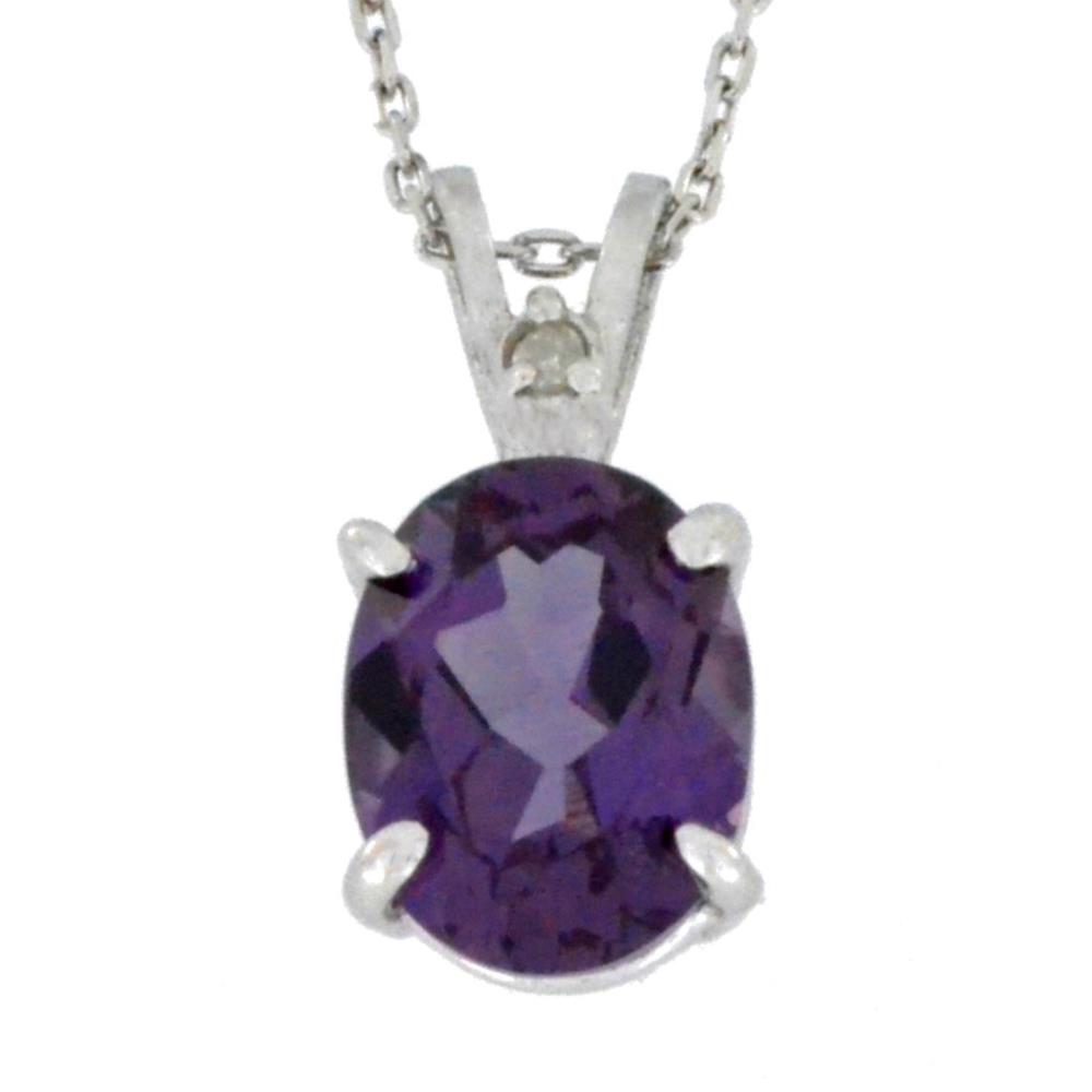 2.5 Ct Alexandrite & Diamond Oval Pendant .925 Sterling Silver Rhodium Finish