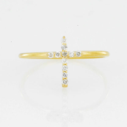 14Kt Gold Genuine Natural Diamond Cross Ring