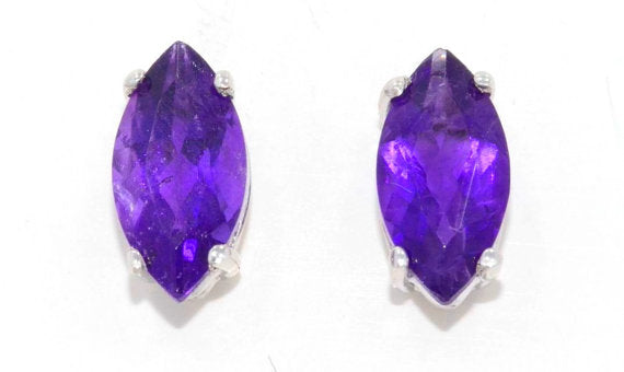 3 Carat Amethyst Marquise Stud Earrings .925 Sterling Silver