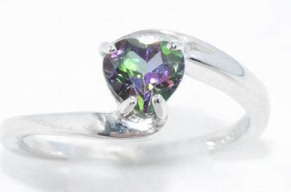 1 Ct Mystic Topaz Heart Ring .925 Sterling Silver Rhodium Finish