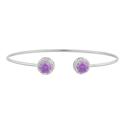 14Kt Gold Amethyst & Diamond Round Bangle Bracelet