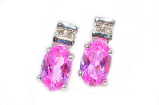 1 Ct Pink Sapphire Oval Diamond Stud Earrings .925 Sterling Silver