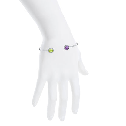 Amethyst & Peridot Diamond Bangle Oval Bracelet .925 Sterling Silver Rhodium Finish