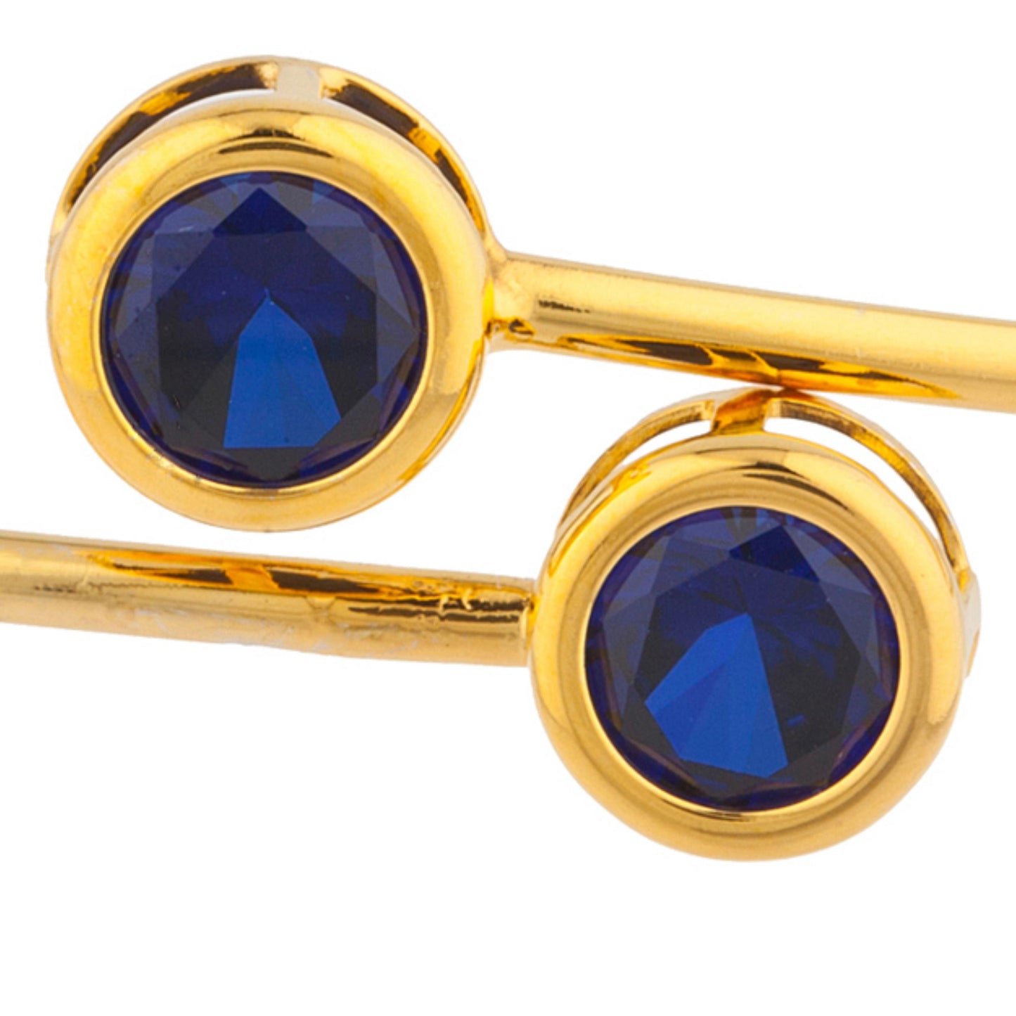 14Kt Yellow Gold Plated Blue Sapphire Round Bezel Bangle Bracelet