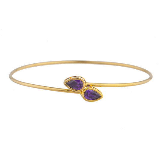 14Kt Yellow Gold Plated Amethyst Pear Bezel Bangle Bracelet