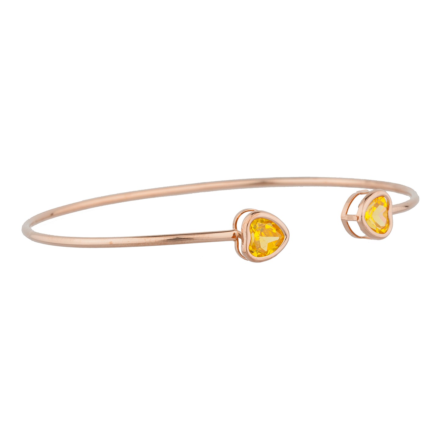 14Kt Rose Gold Plated Yellow Citrine Heart Bezel Bangle Bracelet