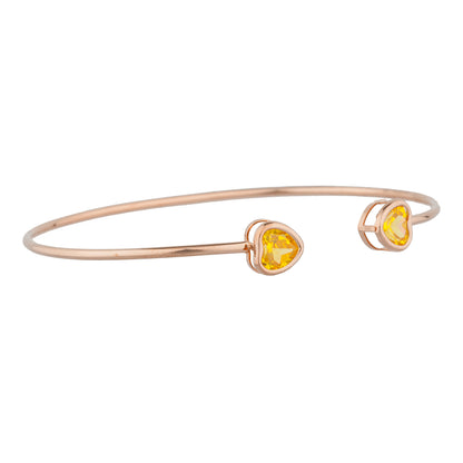 14Kt Rose Gold Plated Yellow Citrine Heart Bezel Bangle Bracelet