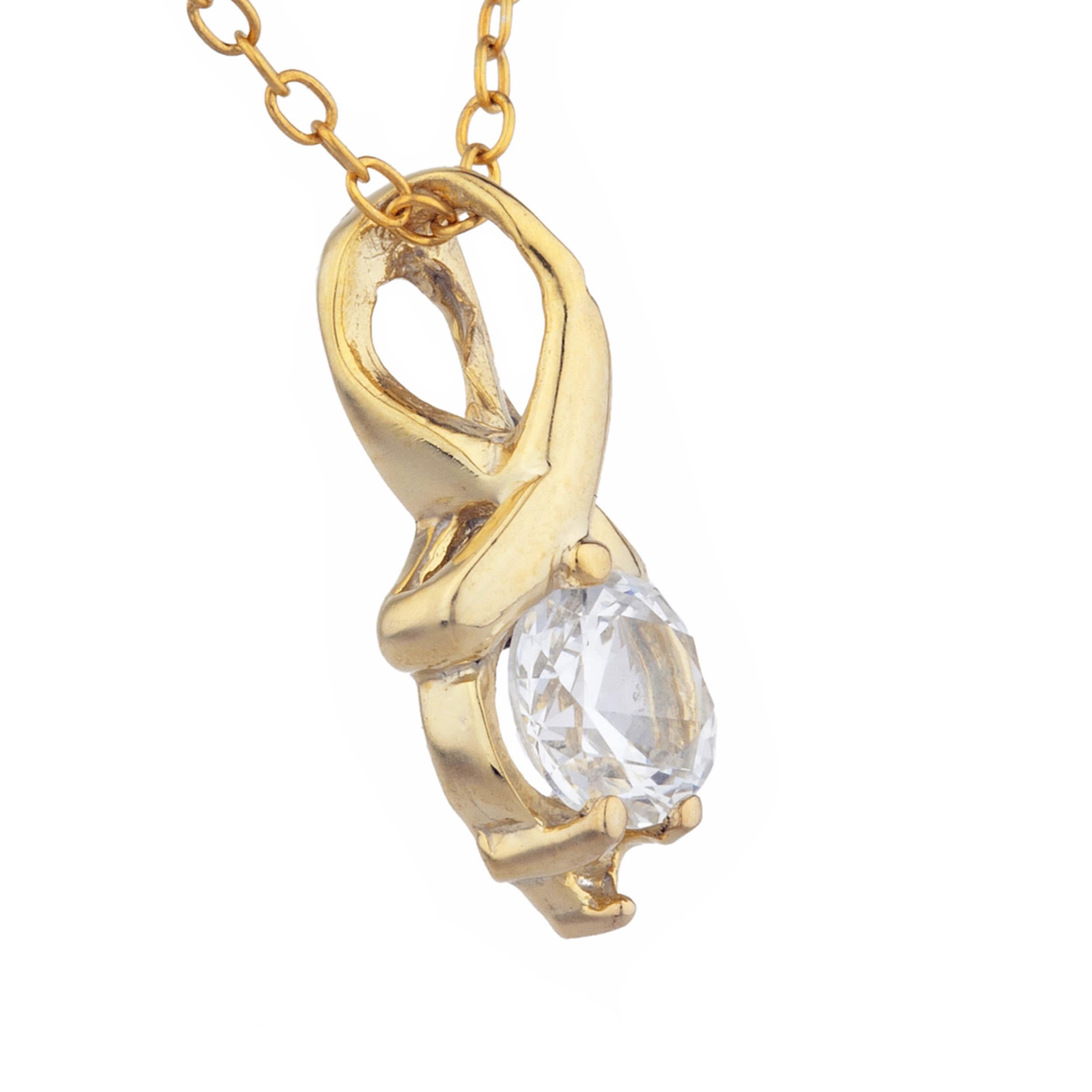 14Kt Gold Zirconia & Diamond Round Design Pendant Necklace